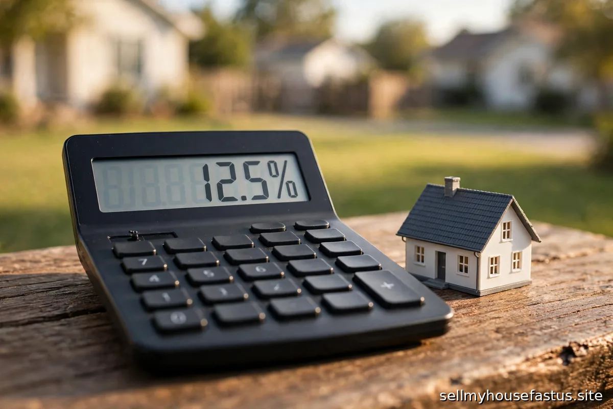 A calculator showing a percentage next to a small house figure.