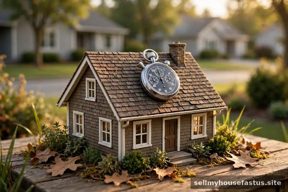 A stopwatch resting on top of a miniature house.
